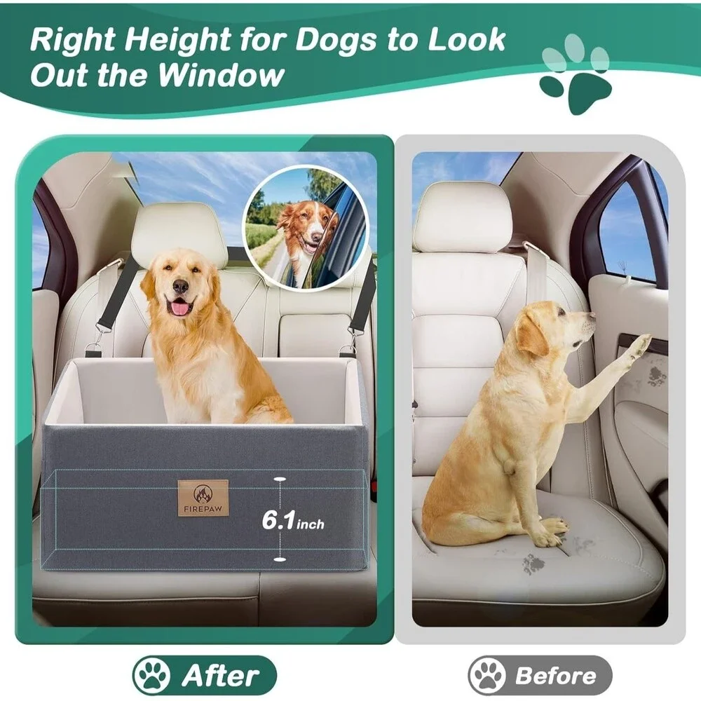 Gray Dog Car Booster Seat for Large Dogs Under 55Lbs Washable w Storage Pockets